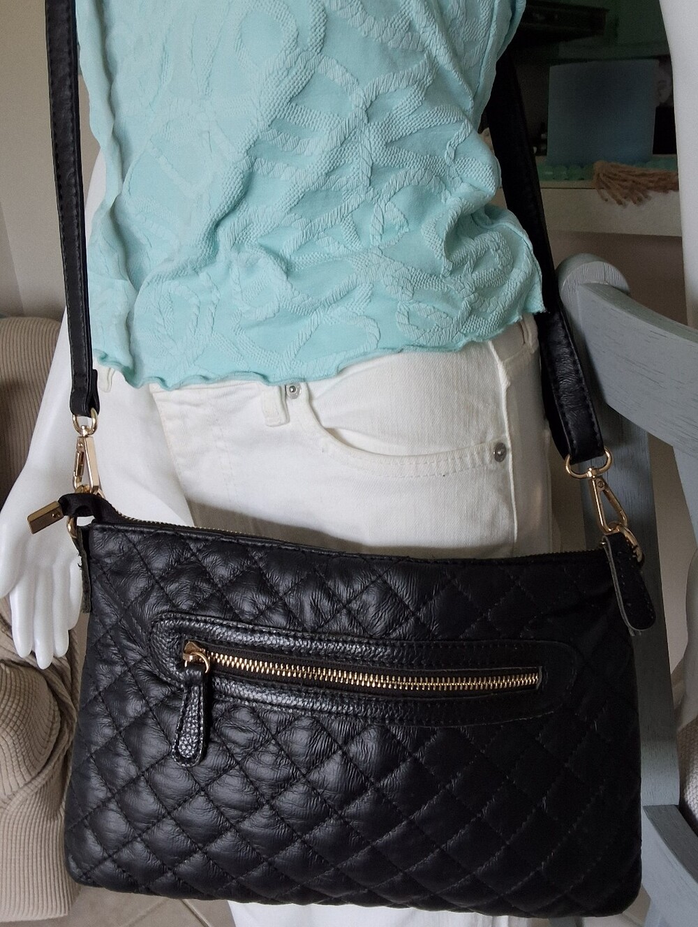 Quilted Black Vegan Leather Crossbody Purse